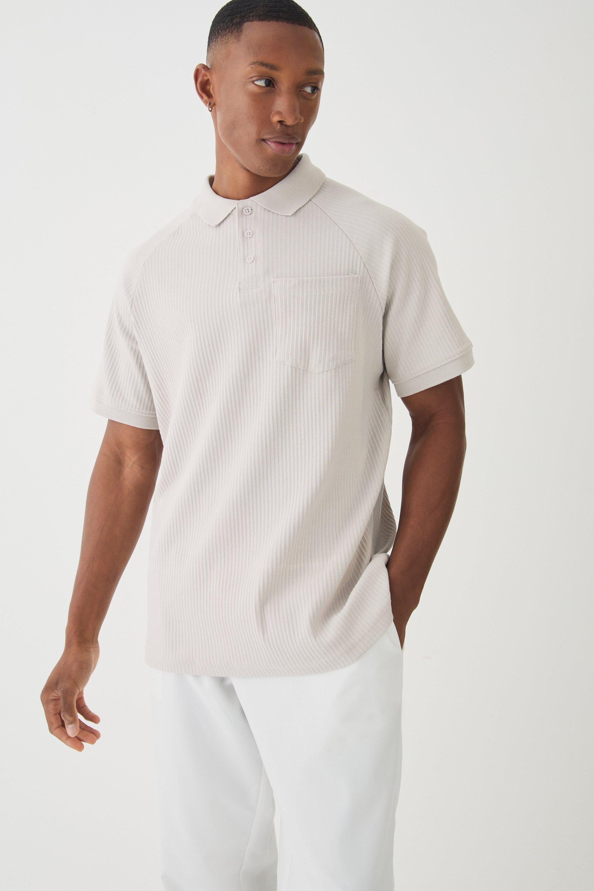 Mens Grey Rib Jersey Pocket Polo, Grey